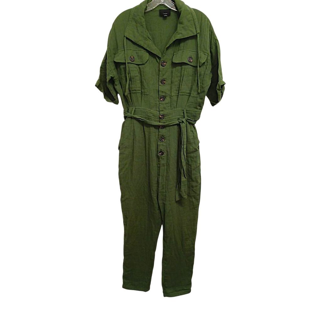 Y2K Boiler Suit Olive Cargo Gorpcore Jumpsuit Sz S Cotton‎ Short Sleeve Safari